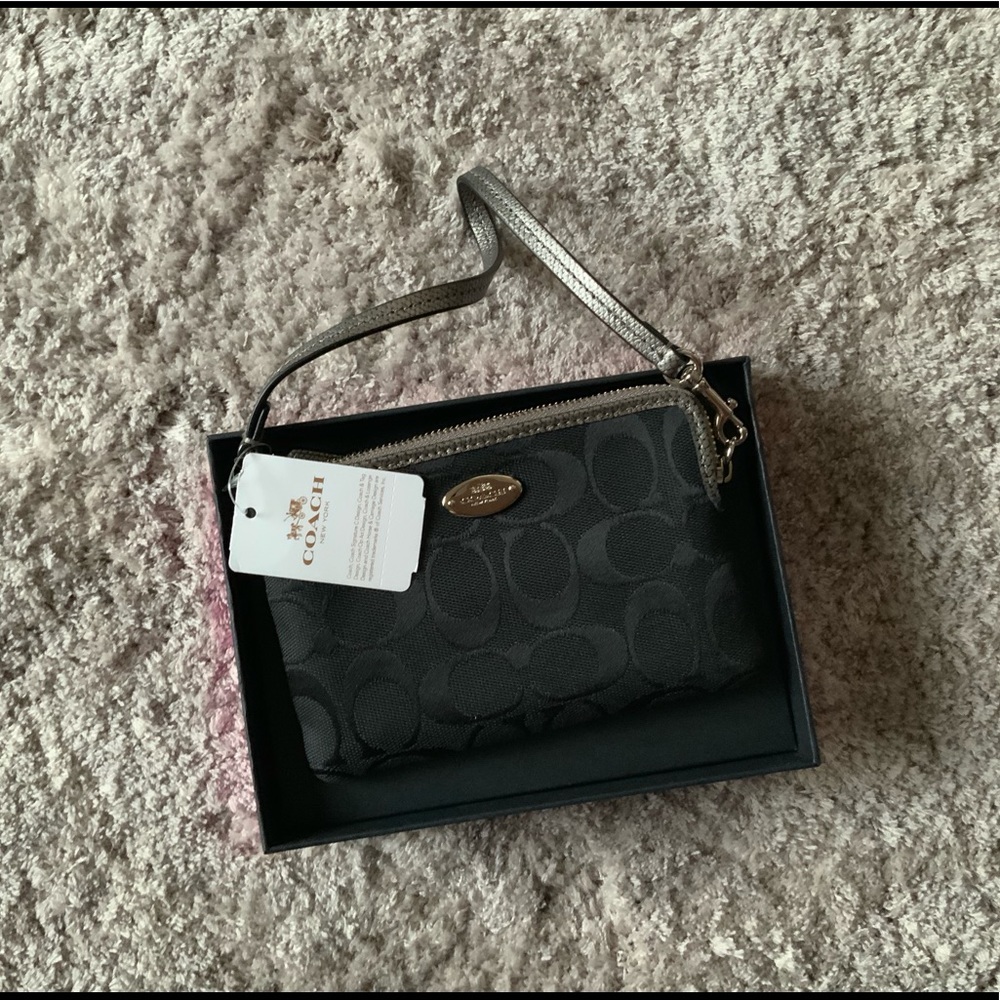 Coach black logo wristlet pouch NWT